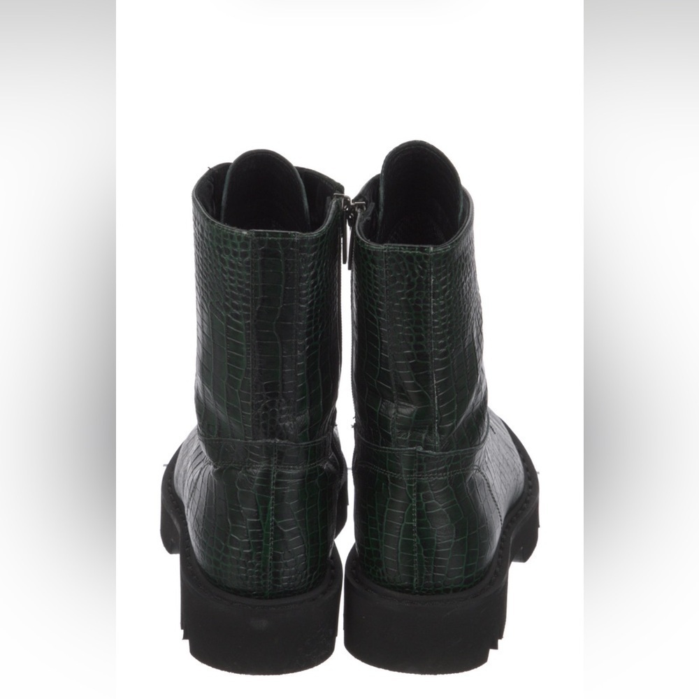 Aquatalia Green Embossed Leather Mid-Calf Combat Boots - Picture 4 of 4
